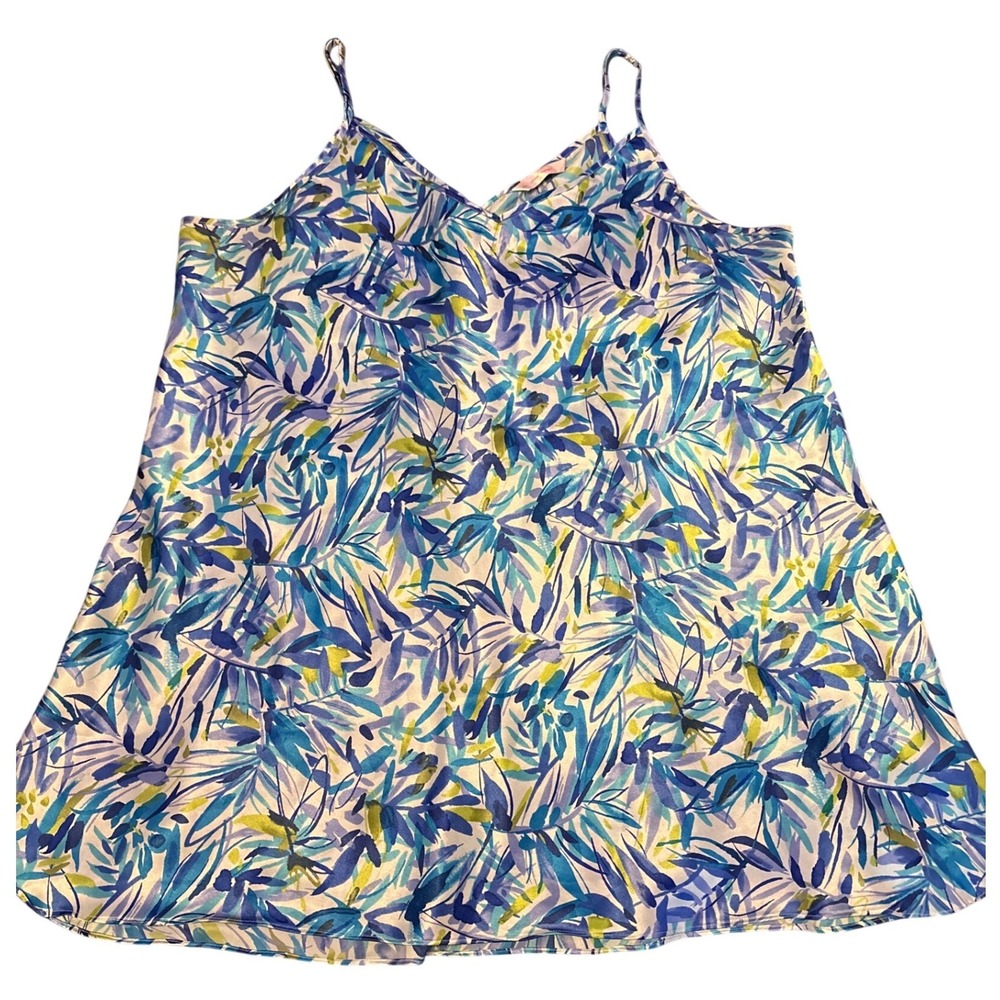 Cacique Womens Blue Green Floral‎ Satin Short Nightgown Plus Size Sleepwear